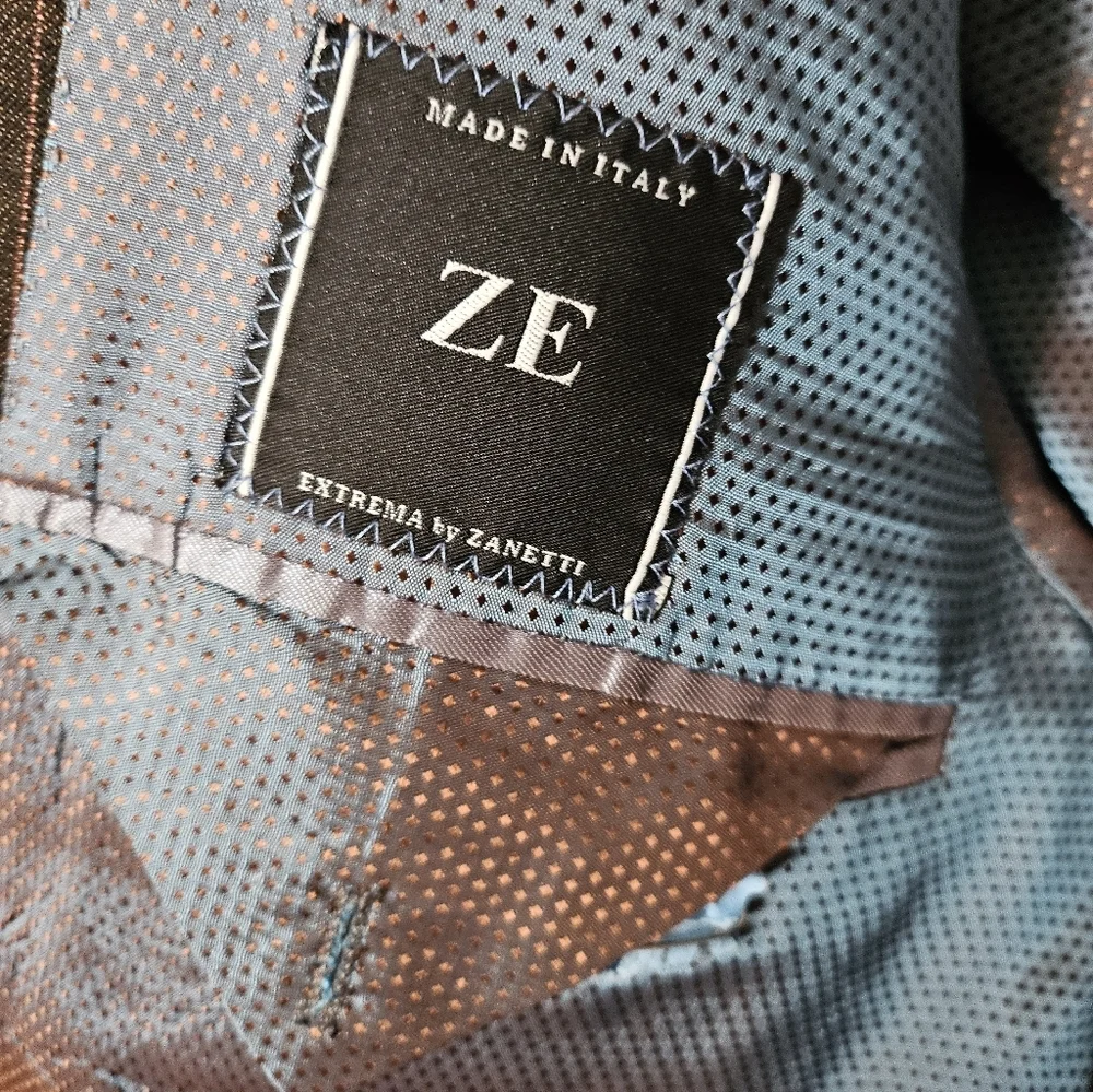 ZE Zanetti Super 140’s Wool Suit Made In Italy Brown Pinstripe Blazer Pant 42.